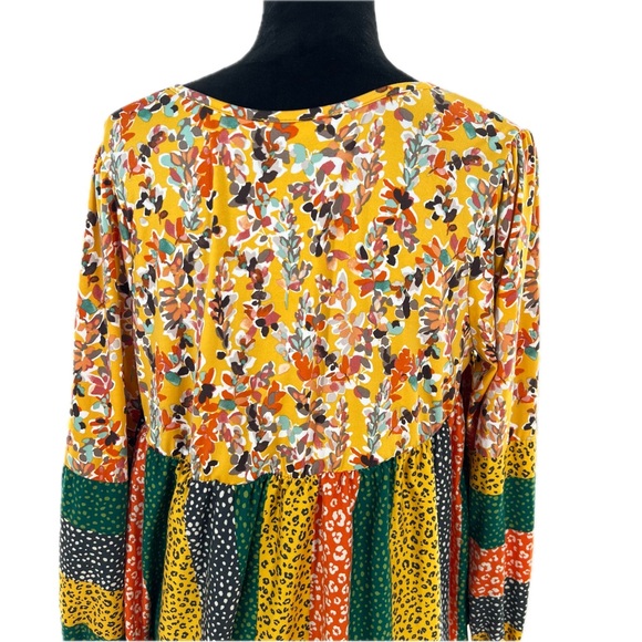 Haptics by Holly Harper Mustard Floral & Leopard Boho Top L/S Size Medium - Picture 9 of 12